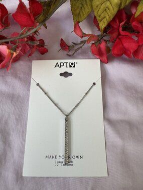 NEW APT 9 Dainty Silver Tone Rhinestone Vertical Bar Necklace 32" Women's
